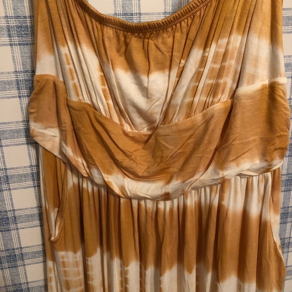 Plus Size Strapless Tie Dye yellow Maxi Dress - Picture 5 of 8